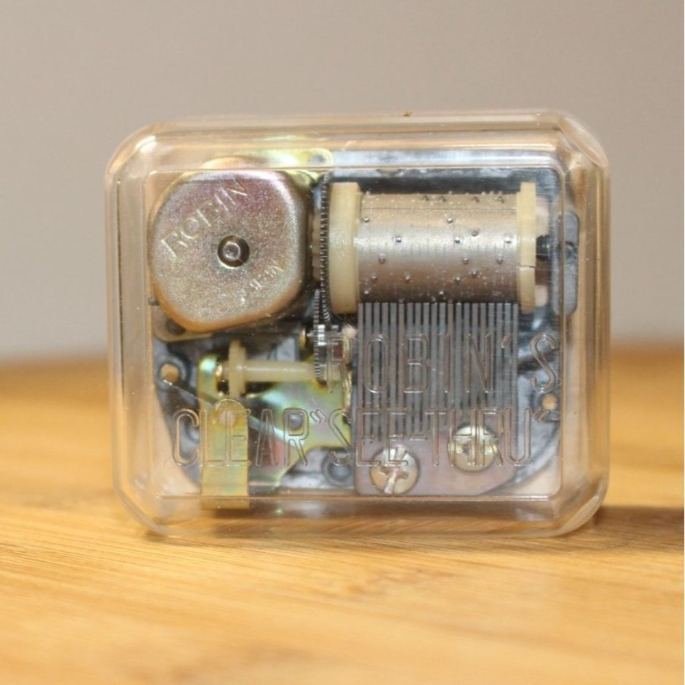 Edelweiss Music Box Movement Works Robins Clear See-thru Japan